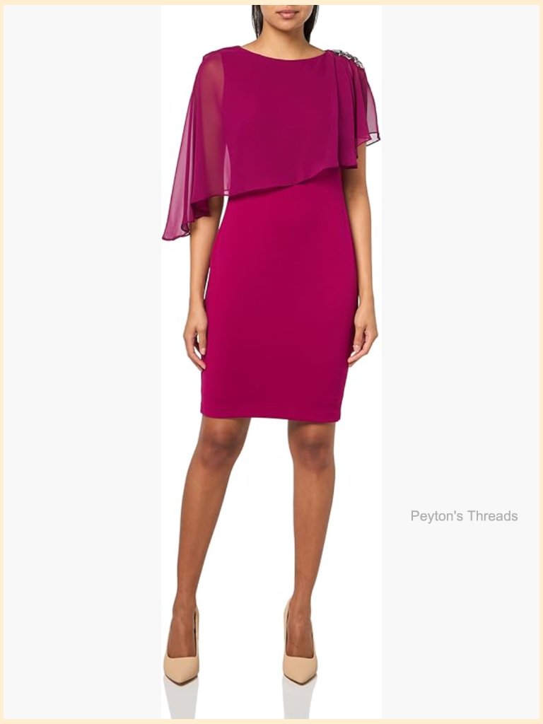 Sleeveless Boat Neck Chiffon Caped Sheath Midi Dress - Chic Cocktail Party Dress